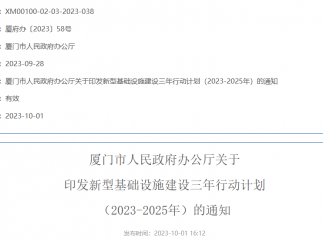厦门市人民政府办公厅印发《新型基础设施建设三年行动计划（2023-2025年）》